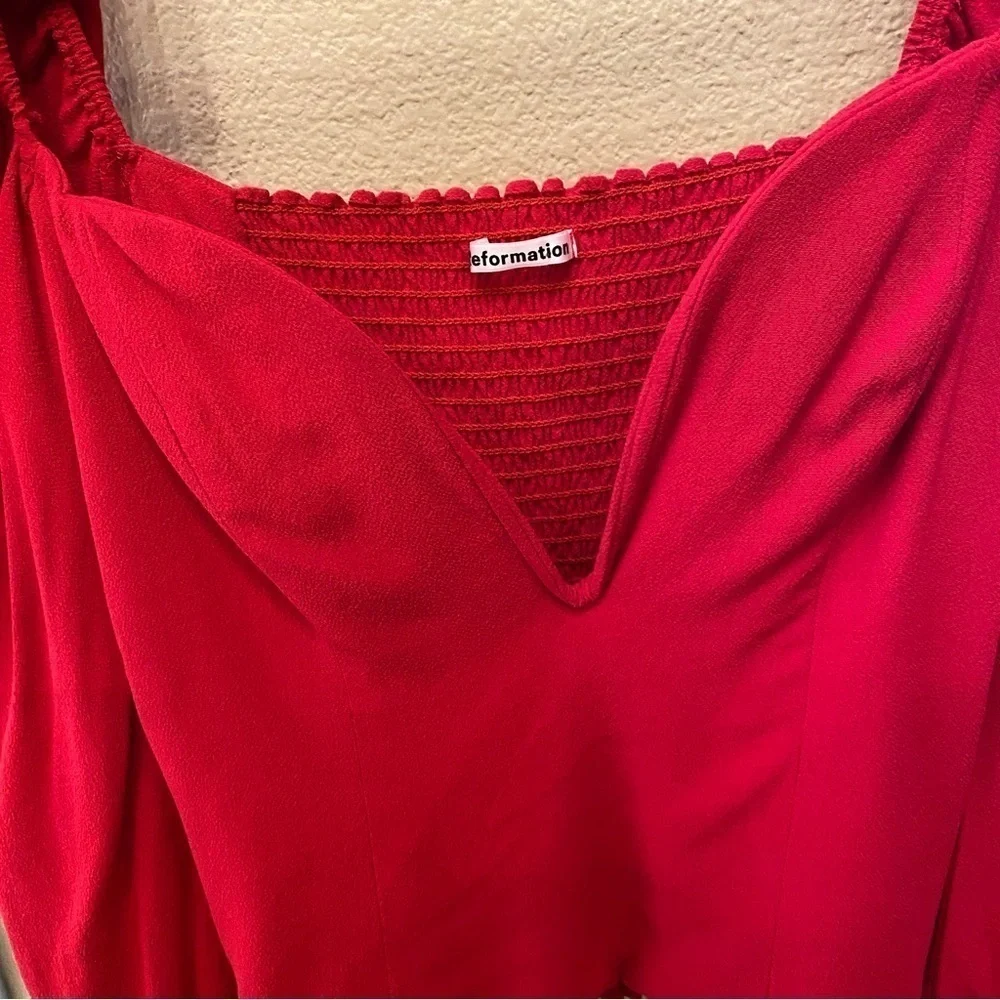 REFORMATION Women Roma Red Plunge Puff Long Sleeve Top Size 4